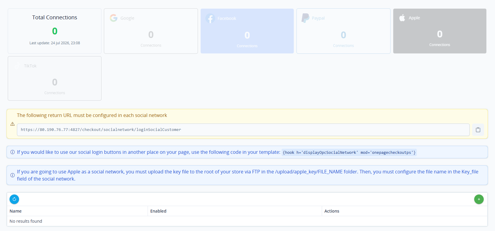 Configuración de redes sociales