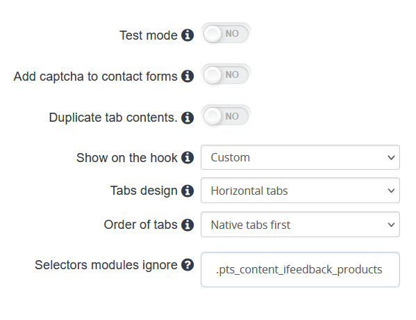 Panel de configuración general del módulo