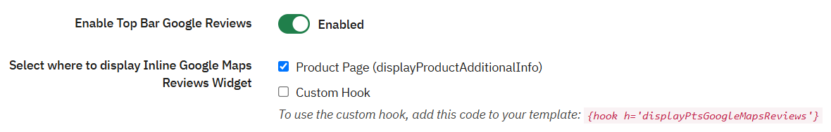 Google Rating Indicator Configuration