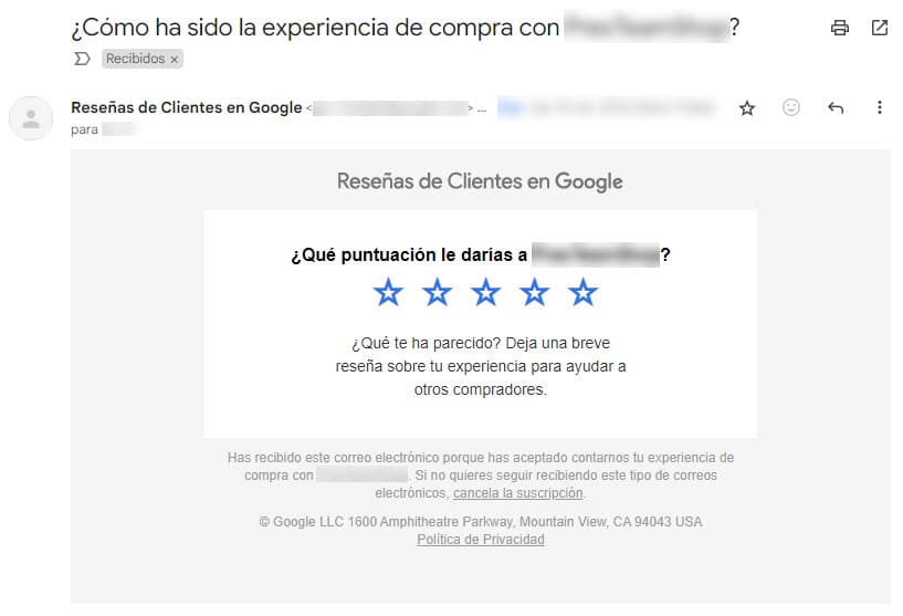 Google Customer Reviews rating survey