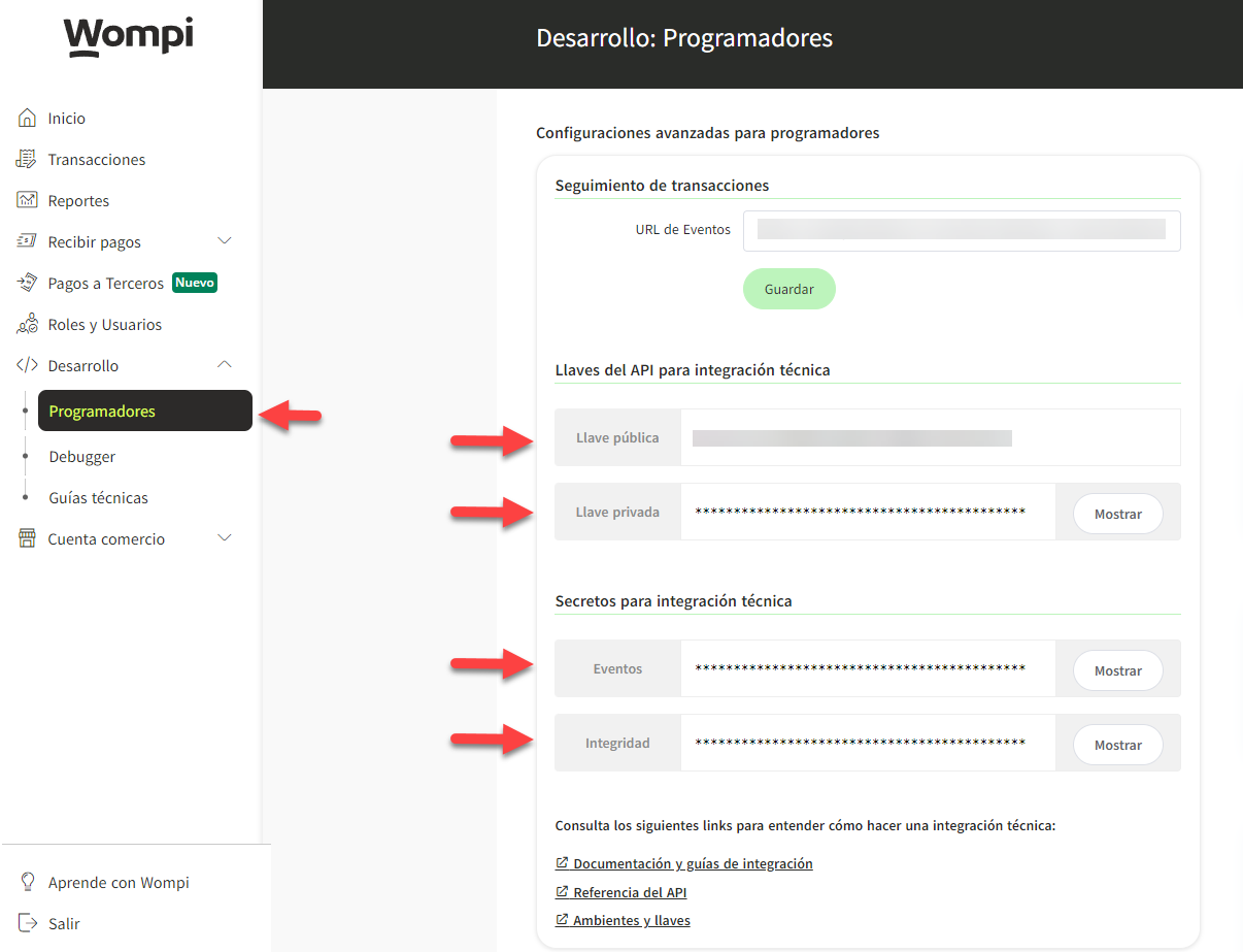 Obtener claves de producción en Wompi